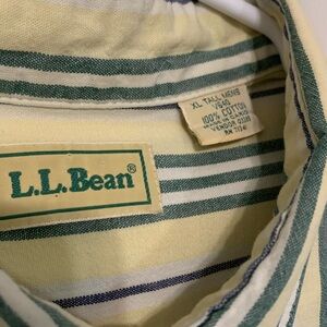 L.L. Bean Striped Shirt MENS XL TALL short sleeve light yellow, green stripes